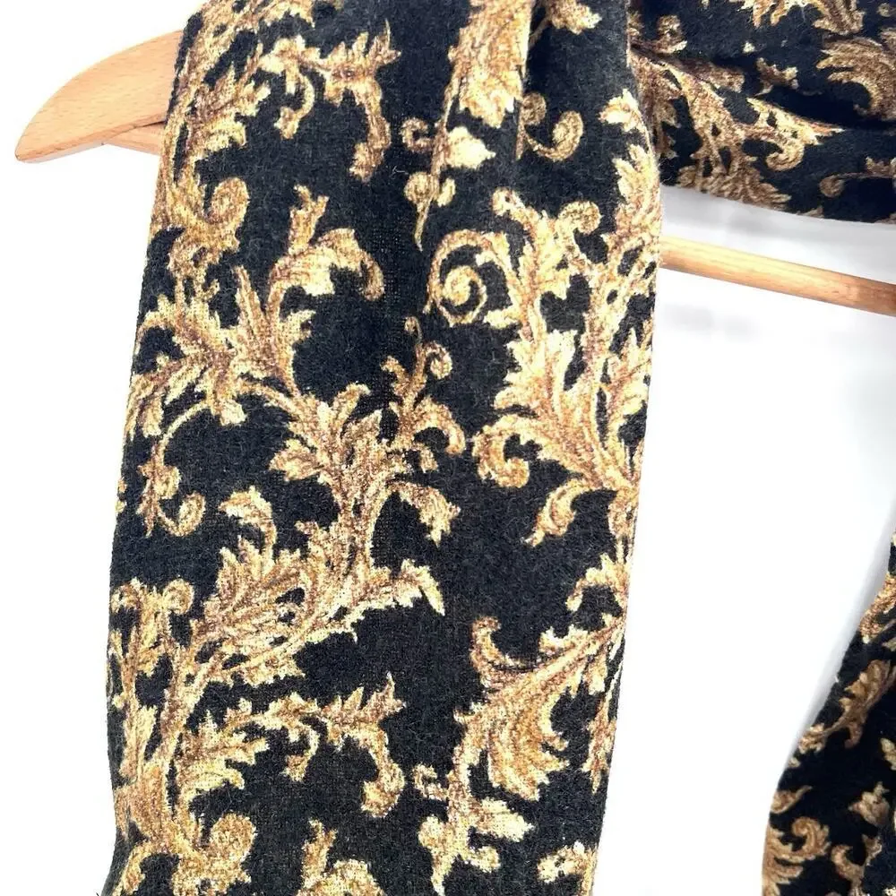 Vintage Chaps Infinity Scarf - Black Tan Filigree Pattern Soft Neck Scarf